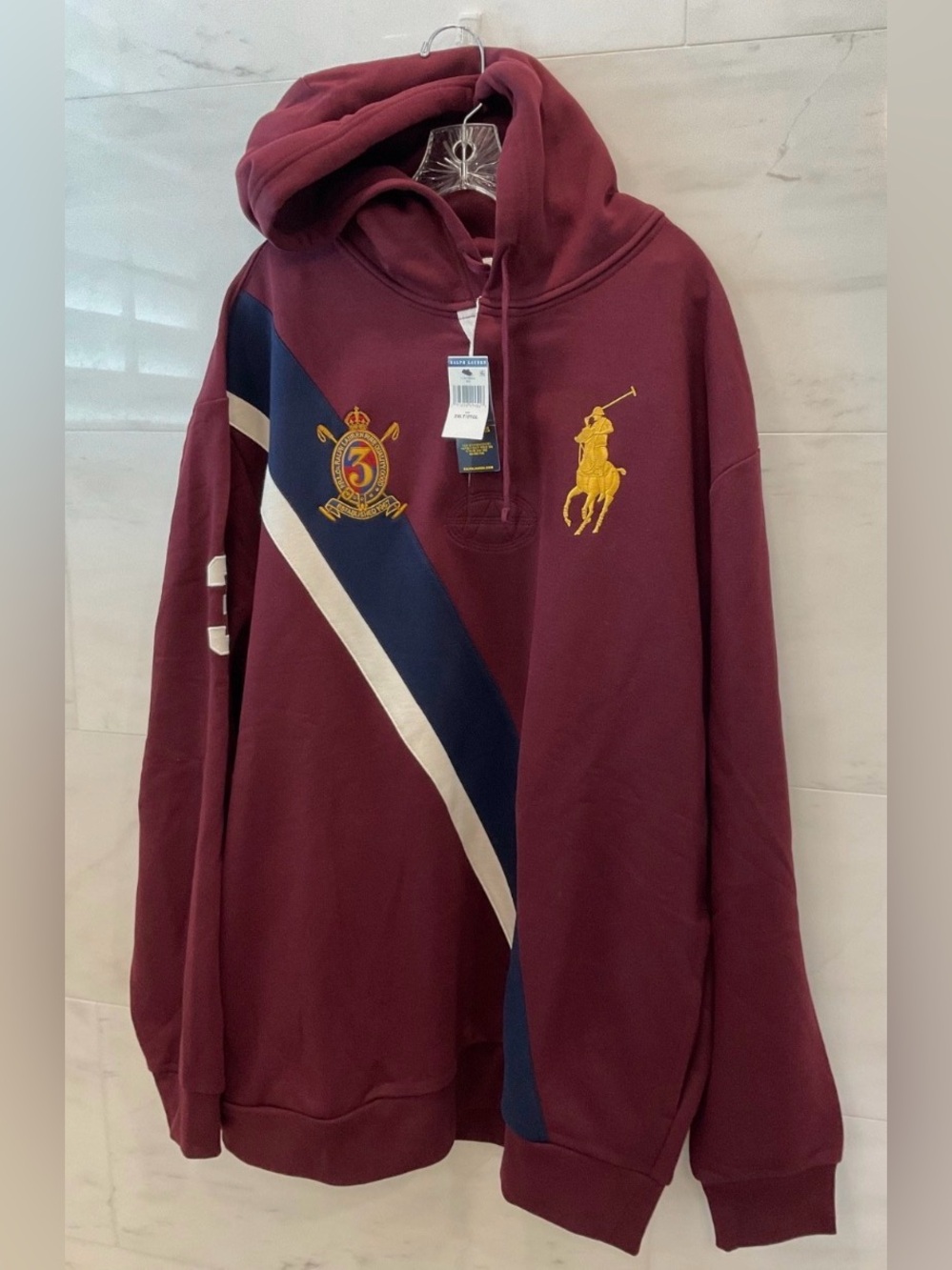 POLO Ralph Lauren BIG PONY CREST #3 Hooded RUGBY Style Sweatshirt 2XLT - Q83